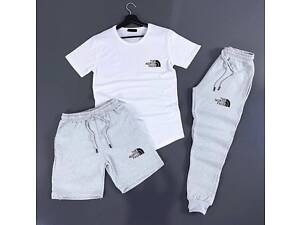 Сірі штани + сірі шорти + біла футболка TNF