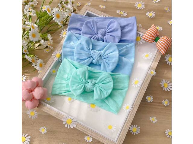 Сет дитячих пов'язок небесно-блакитна,світло-лілова,світло-бірюзова - Фото 1
