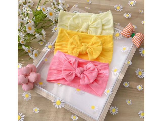 Сет дитячих пов'язок рожева,світло жовта,сонячно-жовта - Фото 1