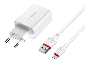 Сетевое зарядное устройство BOROFONE BA21A Long journey single port QC3.0 charger set(Micro) 18W White yL.