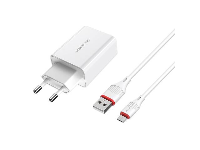 Сетевое зарядное устройство BOROFONE BA21A Long journey single port QC3.0 charger set(Micro) 18W White yL. - Фото 1