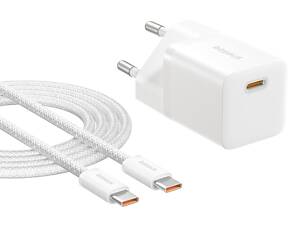 Сетевое зарядное устройство для Baseus GaN5 Fast Charger (mini) 1C 25W EU Moon White (with: Baseus Dynamic 4