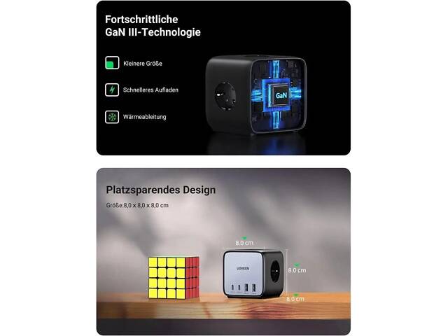 Мережевий зарядний пристрій UGREEN CD268 65W DigiNest Cube (2C2A) (UGR-60113) yL. - Фото 5
