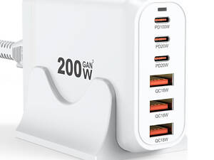 Сетевое зарядное устройство GaN Pro SDC-238 200W (1Type-C-100W+2Type-C-20W+3USBQC3.0-18W) Белый