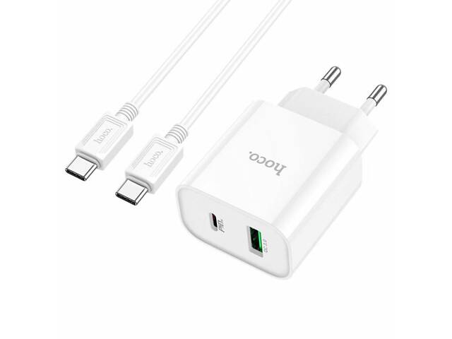 Сетевое зарядное устройство HOCO C80A Plus Rapido PD20W+QC3.0 charger set(Type-C to Type-C) White yL. - Фото 1