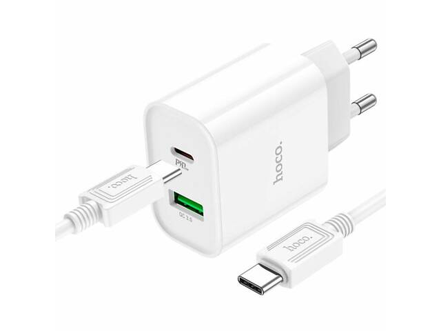 Сетевое зарядное устройство HOCO C80A Plus Rapido PD20W+QC3.0 charger set(Type-C to Type-C) White yL. - Фото 3