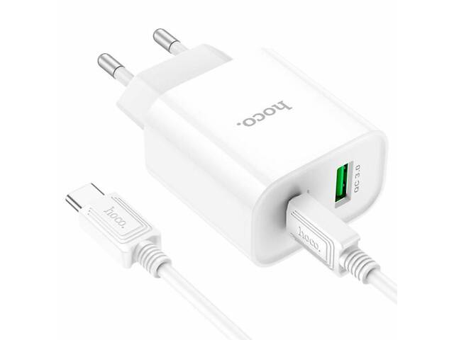 Сетевое зарядное устройство HOCO C80A Plus Rapido PD20W+QC3.0 charger set(Type-C to Type-C) White yL. - Фото 5
