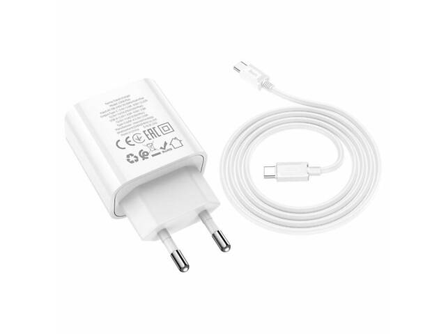 Сетевое зарядное устройство HOCO C80A Plus Rapido PD20W+QC3.0 charger set(Type-C to Type-C) White yL. - Фото 6