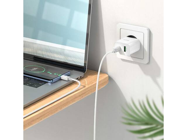 Сетевое зарядное устройство HOCO C80A Plus Rapido PD20W+QC3.0 charger set(Type-C to Type-C) White yL. - Фото 7