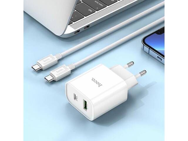 Сетевое зарядное устройство HOCO C80A Plus Rapido PD20W+QC3.0 charger set(Type-C to Type-C) White yL. - Фото 8
