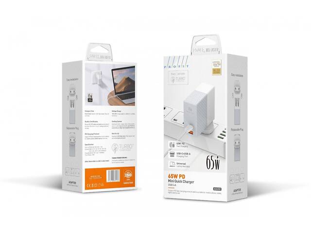 Сетевое зарядное устройство Profit A2620C 65W PD USB C + USB A + кабель Type C - Type C - Фото 2