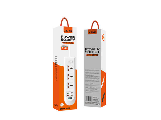 Мережевий фільтр Aspor A502 Auto Max (2.4A) 2м - білий - Фото 3