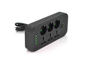 Сетевой фильтр F07U, 6 розеток (3 EU+3 Universal) + 4 USB + 1PD, кнопка включения с индикатором, 2 м,