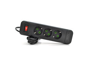 Сетевой фильтр F23, 3 розетки EU, кнопка включения с индикатором, 2 м, 3х0,75мм, 2500W, Black, Box