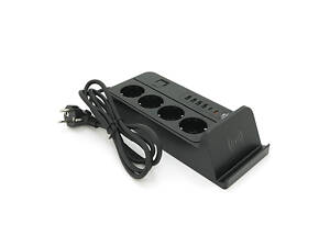 Сетевой фильтр G12, 4 Socket + 4 USB 3,2А + 2 Type-C + беспроводная зарядка, 2м, Black, Box