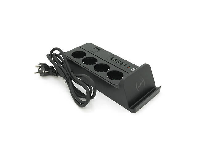 Сетевой фильтр G12, 4 Socket + 4 USB 3,2А + 2 Type-C + беспроводная зарядка, 2м, Black, Box - Фото 1