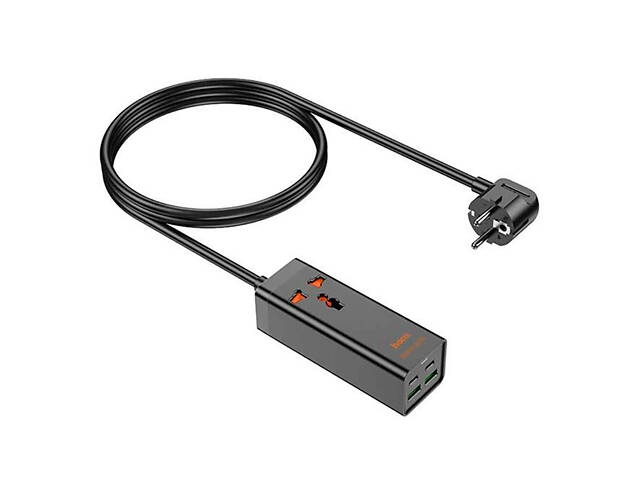 Сетевой фильтр HOCO AC10A на 1 розетку + 2 USB+ 2 USB-C, 65W, кабель 1,5м, 220В, Black, Box