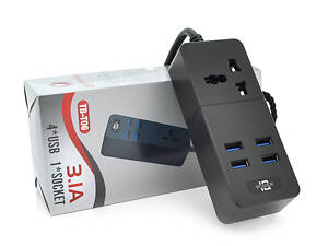 Сетевой фильтр ТВ-Т06, 1 розетка + 4 USB, 2 м, сечение 3х0,75мм, 2500W, Black, Box
