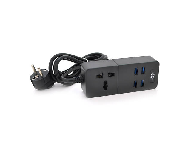 Сетевой фильтр ТВ-Т06, 1 розетка + 4 USB, 2 м, сечение 3х0,75мм, 2500W, Black, Box - Фото 2