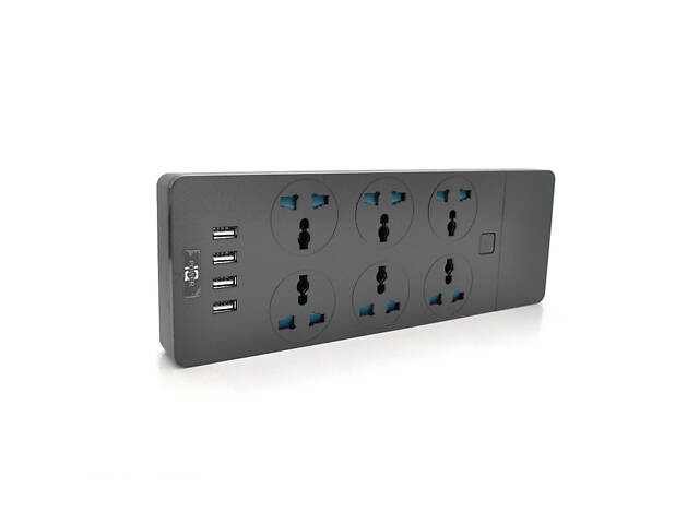 Сетевой фильтр ТВ-Т12, 6 розеток + 4 USB, 2 м, сечение 3х0,75мм, 3000W, Black, Box - Фото 1