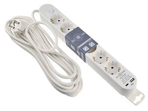 Сетевой фильтр-удлинитель 6 гнезд 5м с з/к USB+Type C с выключателем [ECO019001012] Ornat АСКО