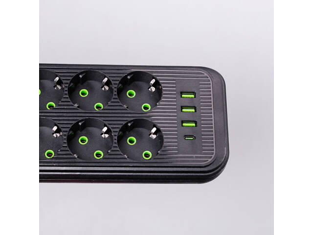Мережевий фільтр 2.8 м подовжувач на 8 розеток з 3 USB 1 Type-C та кнопкою відключення F20U Чорний HP-5-28 - Фото 5