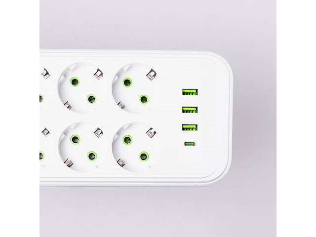 Мережевий фільтр 2.8 м подовжувач на 8 розеток з 3 USB 1 Type-C та кнопкою відключення F20U Білий HP-5-27 - Фото 5