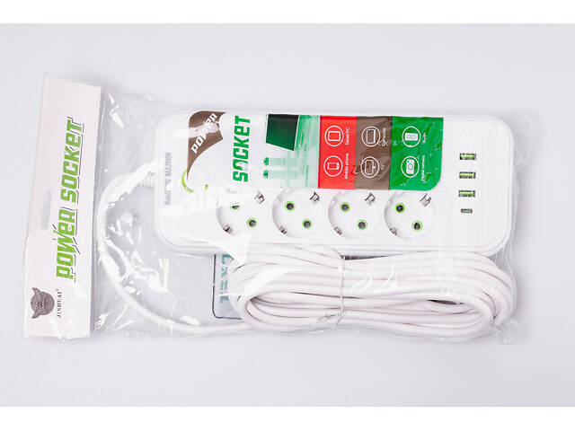 Мережевий фільтр 2.8 м подовжувач на 8 розеток з 3 USB 1 Type-C та кнопкою відключення F20U Білий HP-5-27 - Фото 7