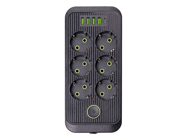 Мережевий фільтр 3 м подовжувач F06U на 6 розеток 4 USB 1 Type-C та кнопкою відключення Чорний HP-5-24 - Фото 3