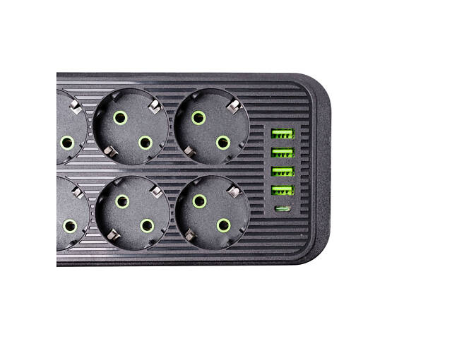 Мережевий фільтр 3 м подовжувач F06U на 6 розеток 4 USB 1 Type-C та кнопкою відключення Чорний HP-5-24 - Фото 4