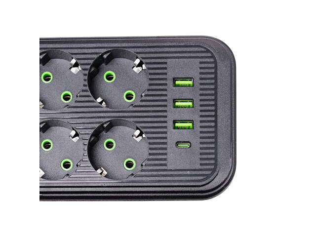 Мережевий фільтр 4.8 м подовжувач на 8 розеток з 3 USB 1 Type-C та кнопкою відключення F20U Білий HP-5-30 - Фото 5