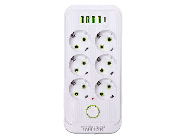 Мережевий фільтр 5 м подовжувач F06U на 6 розеток 4 USB 1 Type-C та кнопкою відключення Білий HP-5-25 - Фото 3