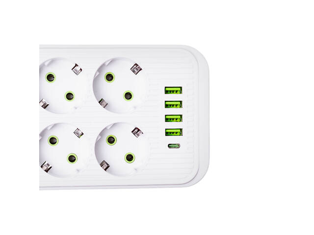 Мережевий фільтр 5 м подовжувач F06U на 6 розеток 4 USB 1 Type-C та кнопкою відключення Білий HP-5-25 - Фото 5
