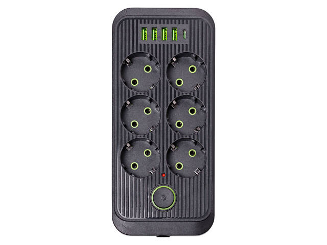 Мережевий фільтр 5 м подовжувач F06U на 6 розеток 4 USB 1 Type-C та кнопкою відключення Чорний HP-5-26 - Фото 3