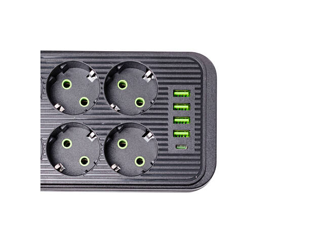 Мережевий фільтр 5 м подовжувач F06U на 6 розеток 4 USB 1 Type-C та кнопкою відключення Чорний HP-5-26 - Фото 5