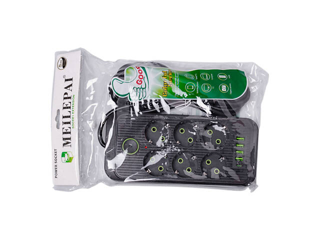 Мережевий фільтр 5 м подовжувач F06U на 6 розеток 4 USB 1 Type-C та кнопкою відключення Чорний HP-5-26 - Фото 7