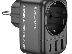 Сетевой фильтр BOROFONE BAC14 Wide 1-socket wall outlet (1C2A) (EU/GER) Black yL.
