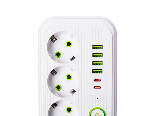 Мережевий фільтр кабель 2,7 м подовжувач F16 на 3 розетки 4 usb 2 type-c та кнопкою відключення Білий HP-5-19 - Фото 4