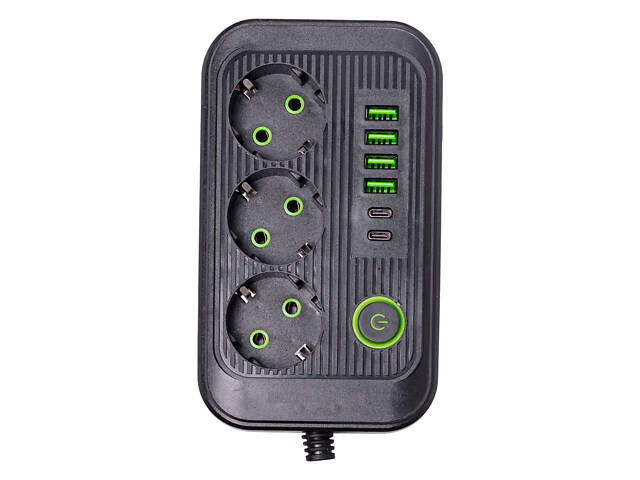 Мережевий фільтр кабель 3.8 м подовжувач F16 на 3 розетки з USB портами та кнопкою відключення Чорний HP-5-20 - Фото 3