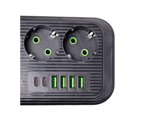 Мережевий фільтр кабель 3.8 м подовжувач F16 на 3 розетки з USB портами та кнопкою відключення Чорний HP-5-20 - Фото 4
