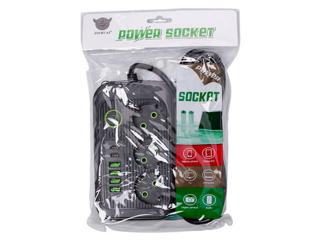 Мережевий фільтр кабель 3.8 м подовжувач F16 на 3 розетки з USB портами та кнопкою відключення Чорний HP-5-20 - Фото 7