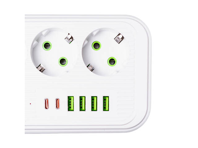 Мережевий фільтр кабель 4.75 м подовжувач F16 на 3 розетки 4 usb 2 type-c та кнопкою відключення Білий HP-5-21 - Фото 5