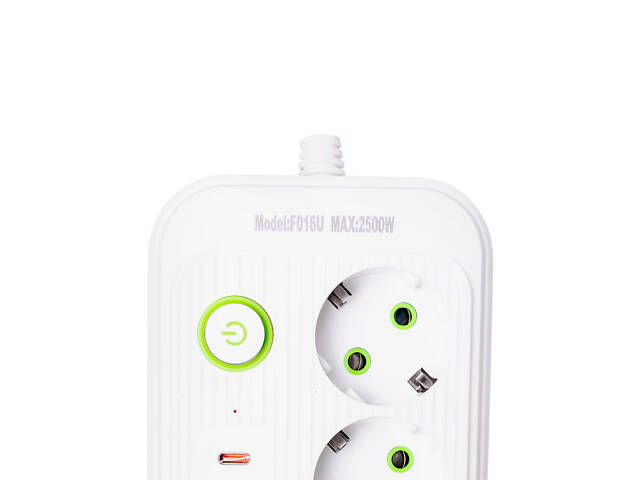 Мережевий фільтр кабель 4.75 м подовжувач F16 на 3 розетки 4 usb 2 type-c та кнопкою відключення Білий HP-5-21 - Фото 6