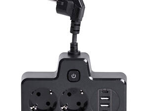 Мережевий фільтр на 2 євро розетки з 2 USB та 2 Type-C чорний HP-5-18