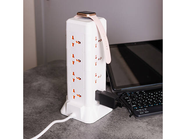 Мережевий фільтр подовжувач 2.8 м з лампою на 12 універсальних розеток з 2 USB, 1 Type-C, бездротова зарядка HP-5-9MF - Фото 2