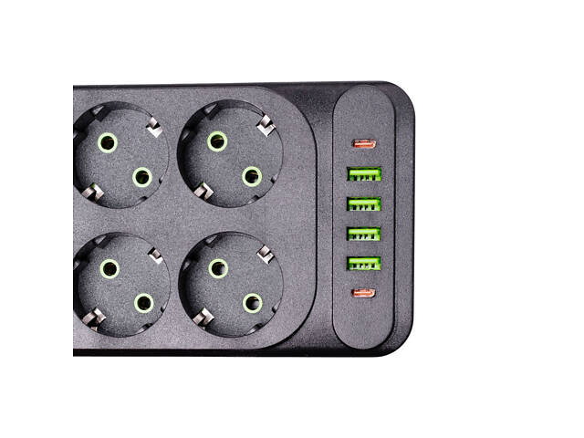Мережевий фільтр подовжувач 3 м на 6 розеток 4 USB 2 Type-C та кнопкою вимкнення HP-5-15 - Фото 5