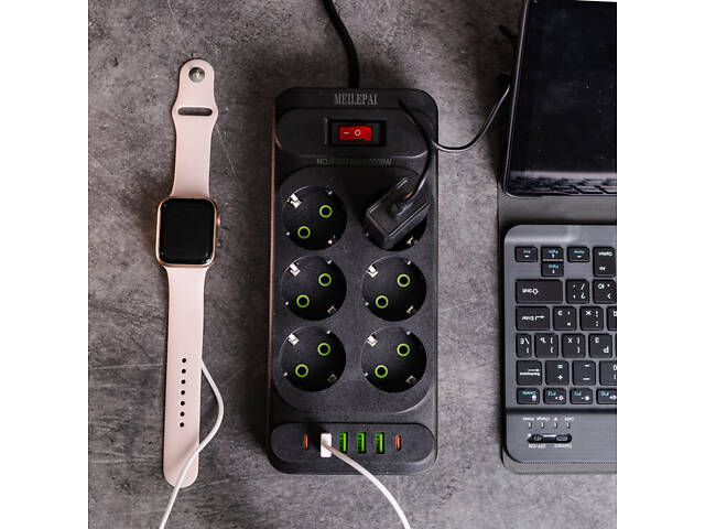 Мережевий фільтр подовжувач 3 м на 6 розеток 4 USB 2 Type-C та кнопкою вимкнення HP-5-15 - Фото 2