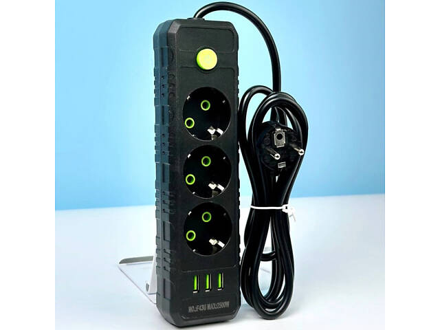 Мережевий фільтр-подовжувач 3 розетки 3USB 2500W 4 метри - Фото 1