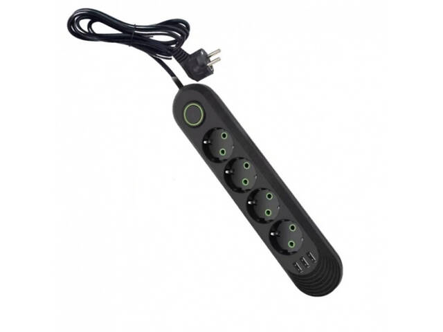 Мережевий фільтр-подовжувач 4 розетки 3USB 2500W 4 метри - Фото 1