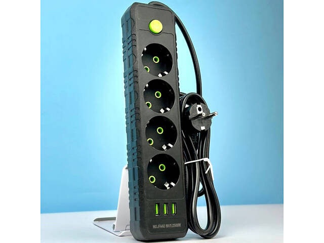 Мережевий фільтр-подовжувач 4 розетки 3USB 2500W 4 метри UA - Фото 1